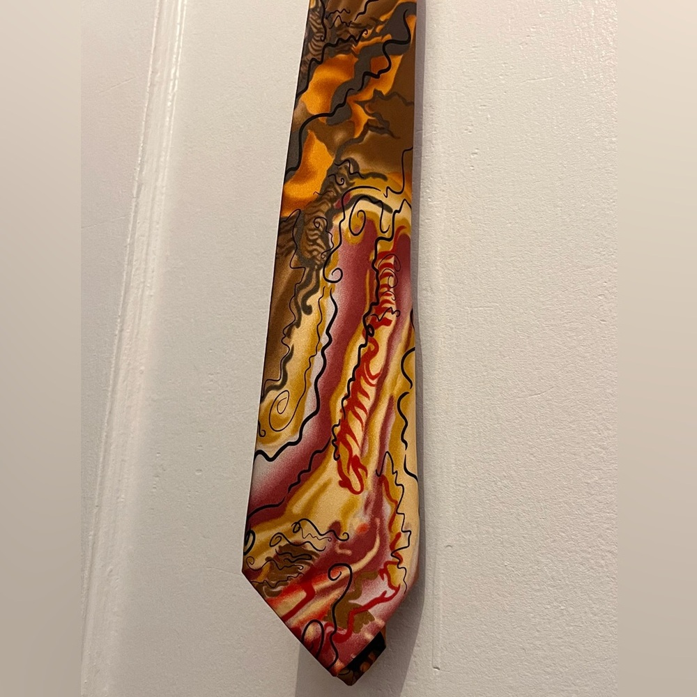 J Garcia Abstract Tie in Gold, Red and Brown
